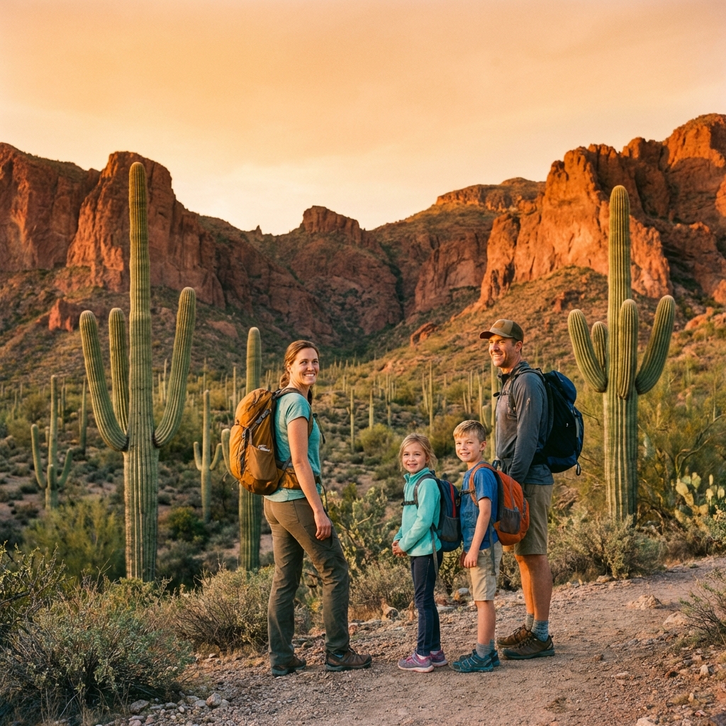 Family hiking in McDowell Sonoran Preserve